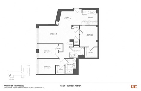 Floor plan for 3 beds, 2 baths, 1411 sqft